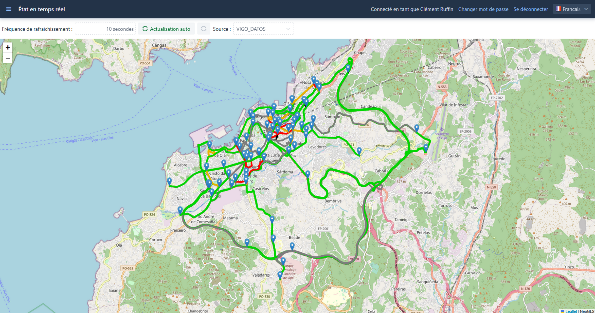 Carte de calcul des temps de parcours Bluetooth