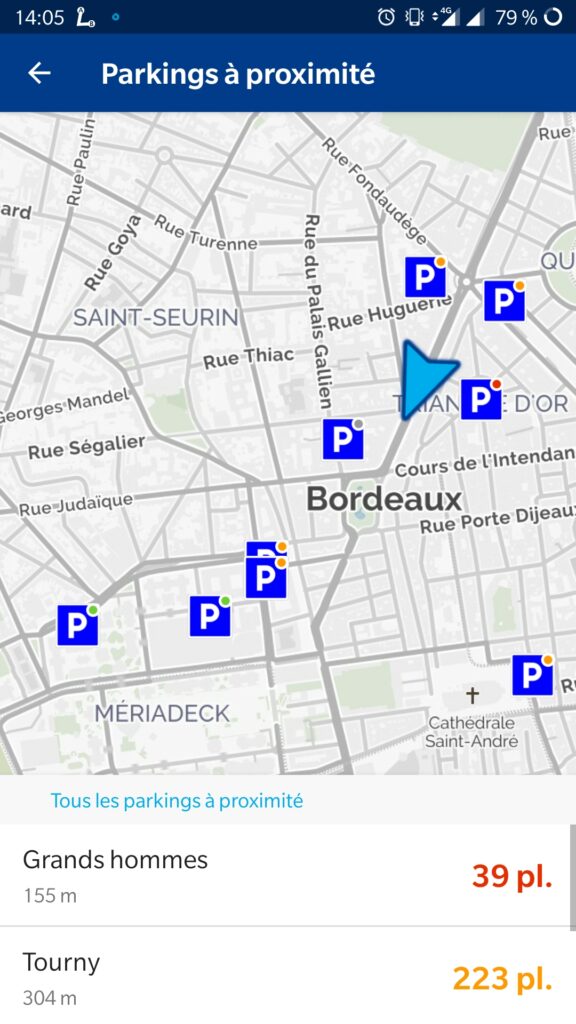 Display of parking lots and number of spaces available on the CTD - Mobilité connectée